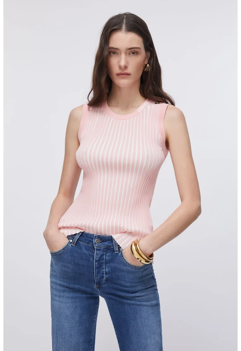 Top slim fit cu model in dungi, Roz