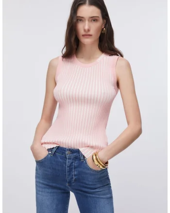 Top slim fit cu model in dungi, Roz