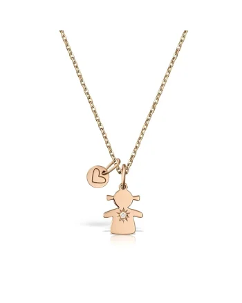 Pandantiv din aur cu un diamant Inima si Fata, Auriu rose