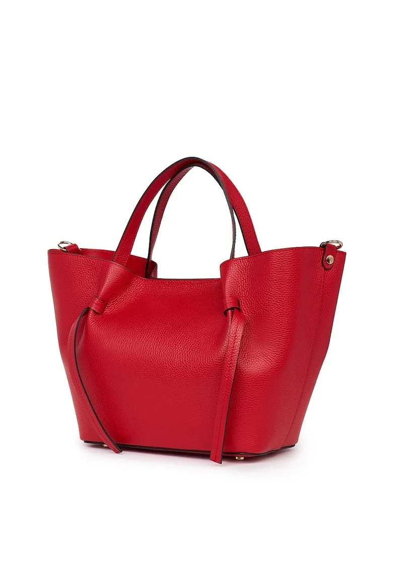 Geantă shopper  Veronica, piele naturală, roșie, 22x37x20x19cm, cu bretea detasabilă
