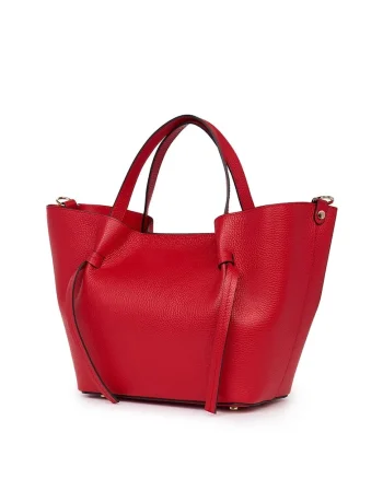 Geantă shopper  Veronica, piele naturală, roșie, 22x37x20x19cm, cu bretea detasabilă