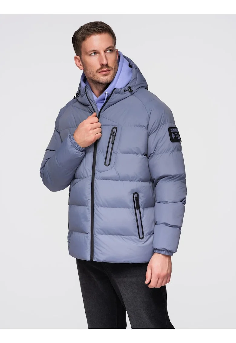 Geaca matlasata izolata cu maneci raglan  OM-JAHP-0302, Albastru inchis