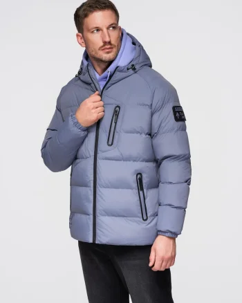 Geaca matlasata izolata cu maneci raglan  OM-JAHP-0302, Albastru inchis