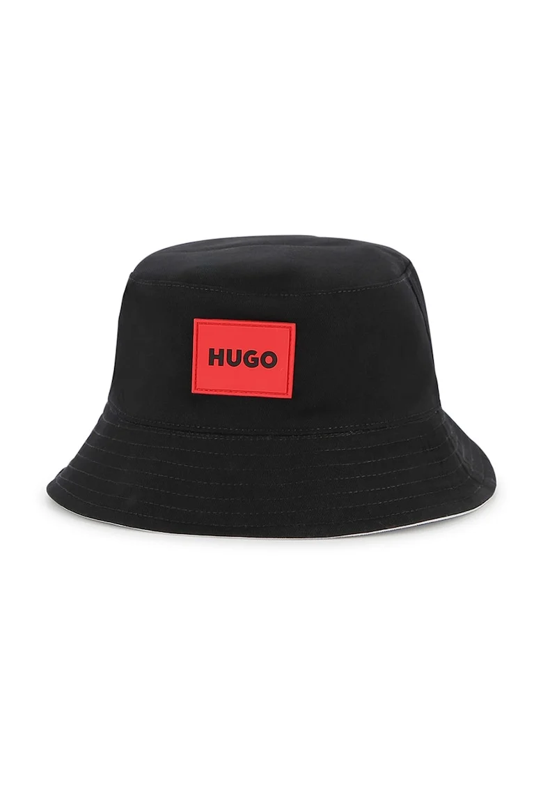 Palarie bucket reversibila cu aplicatii logo, Alb/Negru