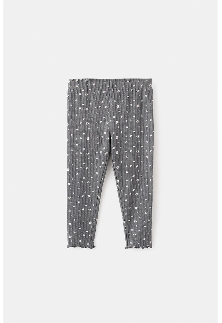 Pantaloni striati cu model floral, Alb/Gri carbune