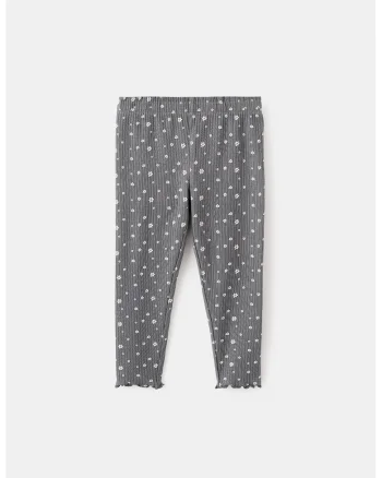 Pantaloni striati cu model floral, Alb/Gri carbune