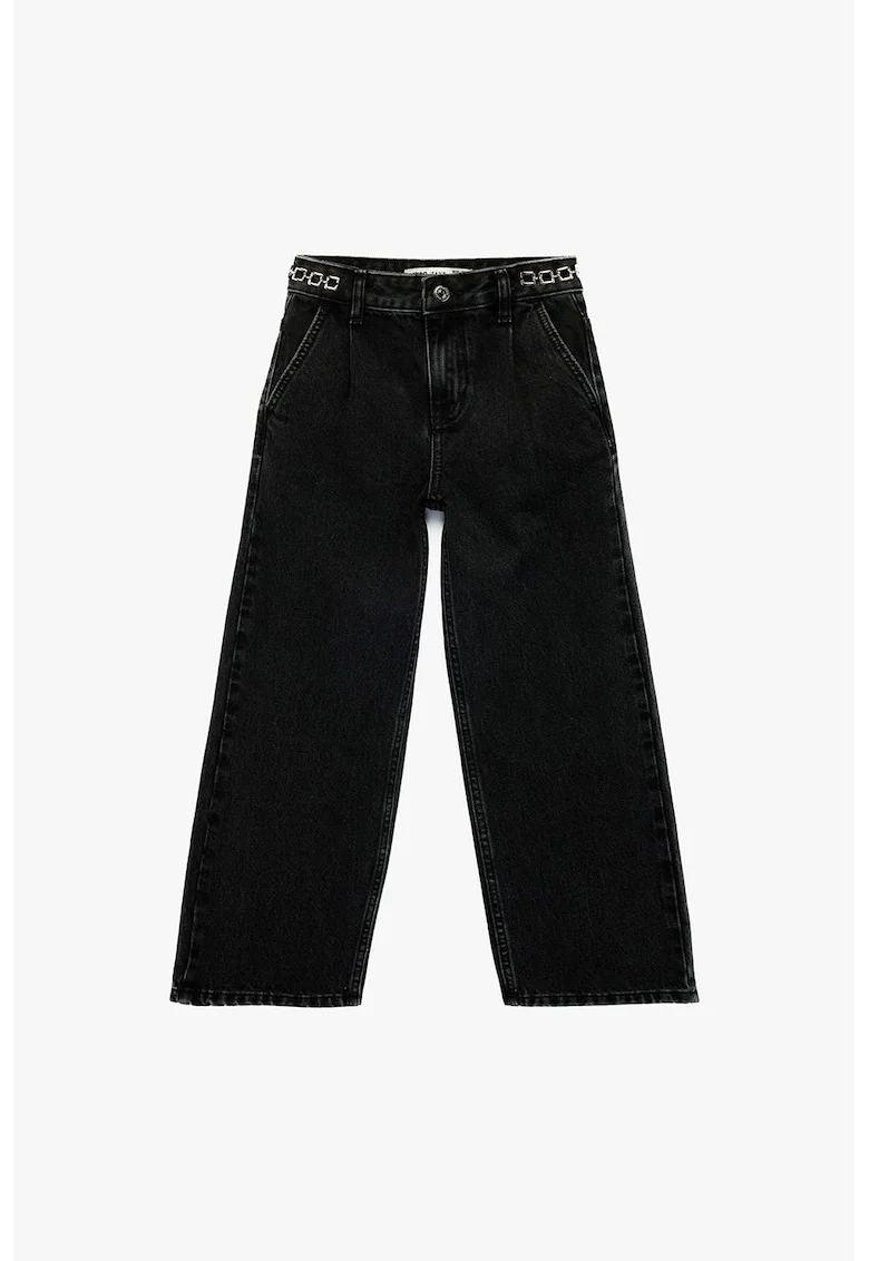 Blugi cu croiala ampla si model uni, Negru