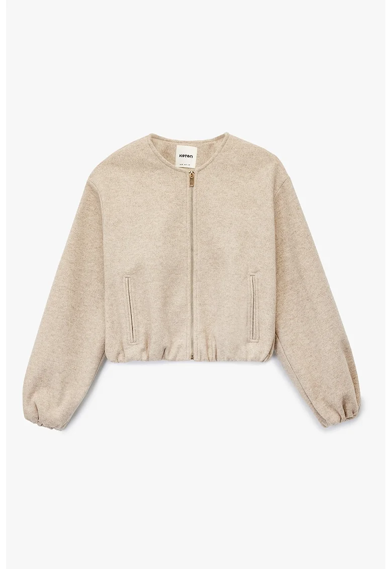 Jacheta crop cu terminatii elastice, Maro camel