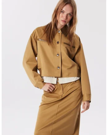 Jacheta crop cu guler ascutit, Maro camel