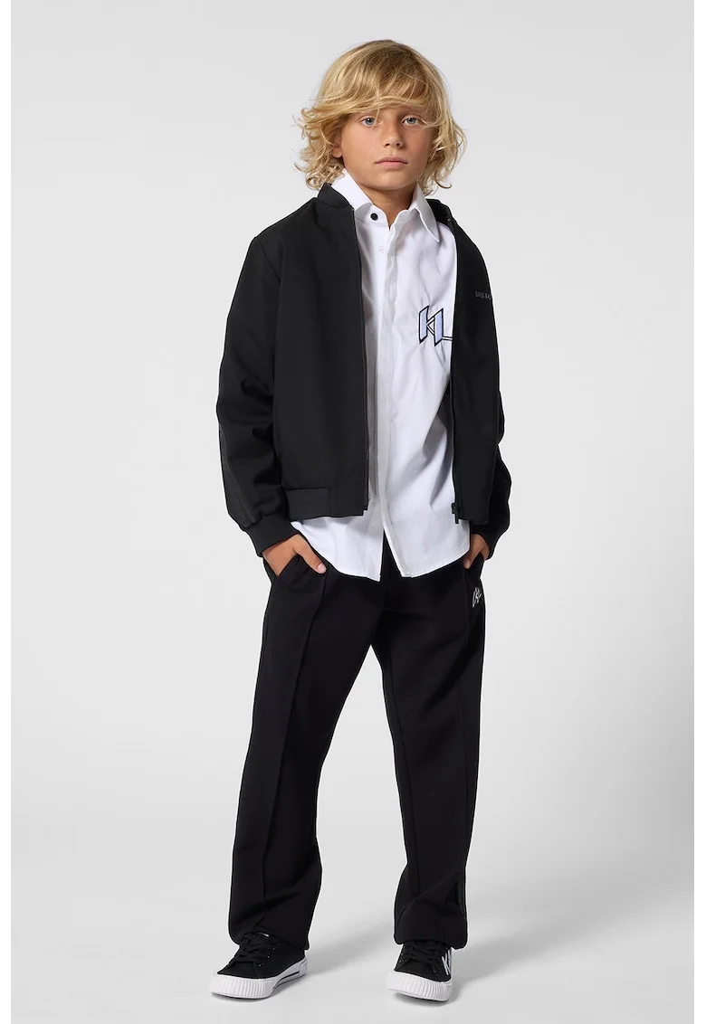Pantaloni de trening cu croiala dreapta si segmente laterale cu logo, Negru/Alb optic