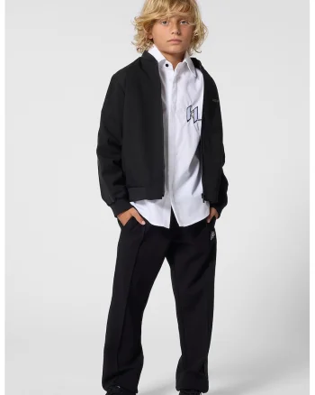 Pantaloni de trening cu croiala dreapta si segmente laterale cu logo, Negru/Alb optic