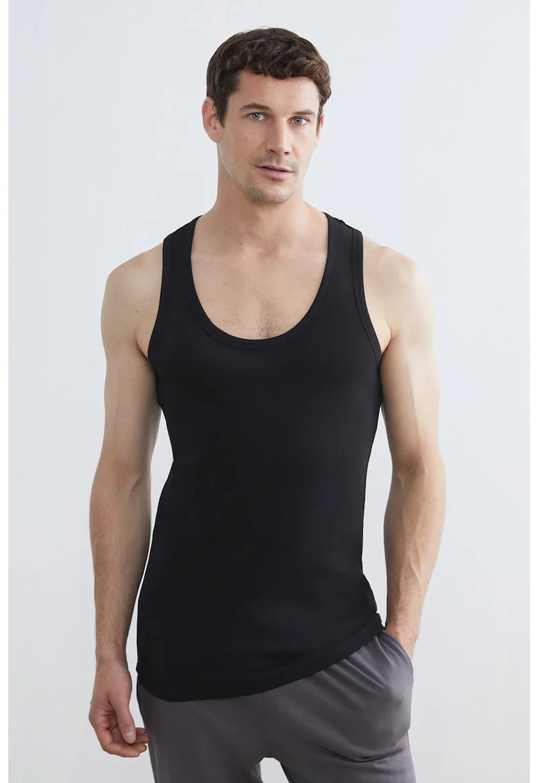 Top din amestec de bumbac cu spate decupat, Negru