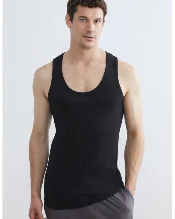 Top din amestec de bumbac cu spate decupat, Negru