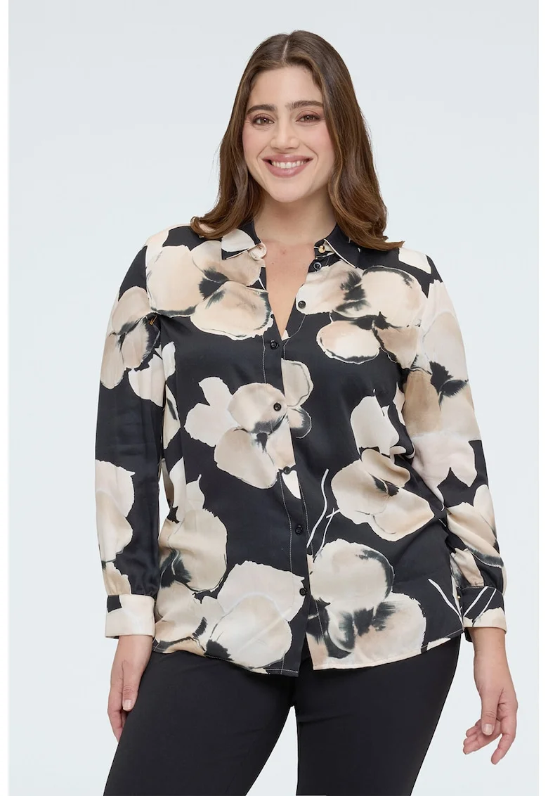 Camasa cu imprimeu floral, Negru/Crem