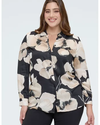 Camasa cu imprimeu floral, Negru/Crem