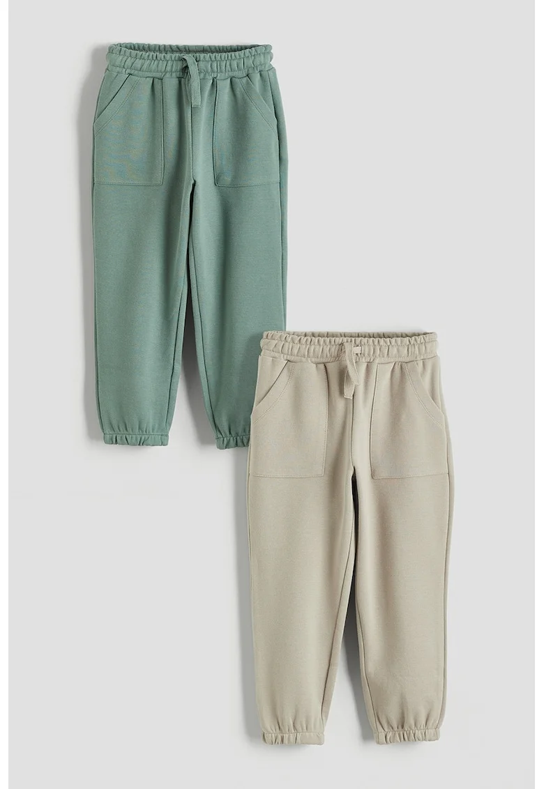 Set de pantaloni de trening din amestec de bumbac - 2 piese, Verde/Bej