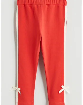 Pantaloni slim fit cu funde laterale, Coral