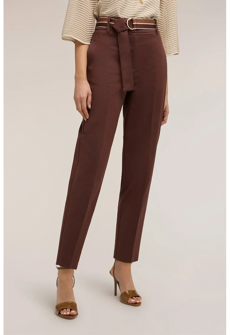 Pantaloni conici slim fit cu talie inalta, Rosu stins