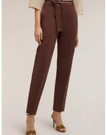 Pantaloni conici slim fit cu talie inalta, Rosu stins