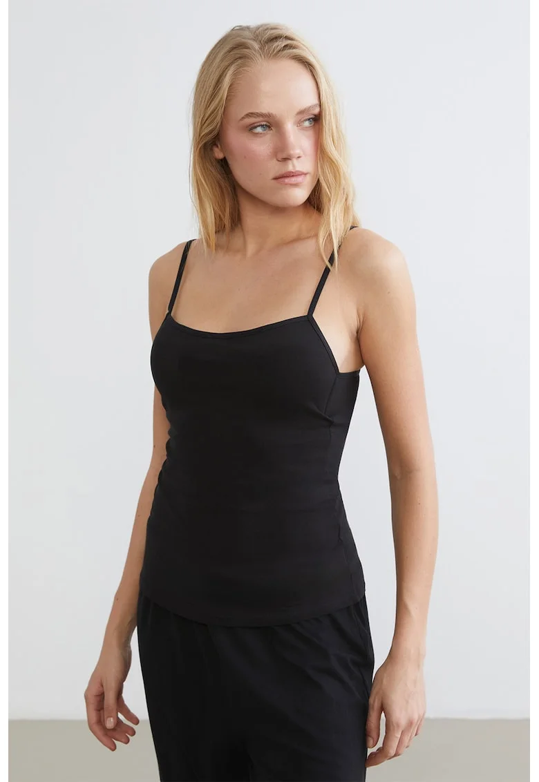 Top uni cu decolteu patrat, Negru