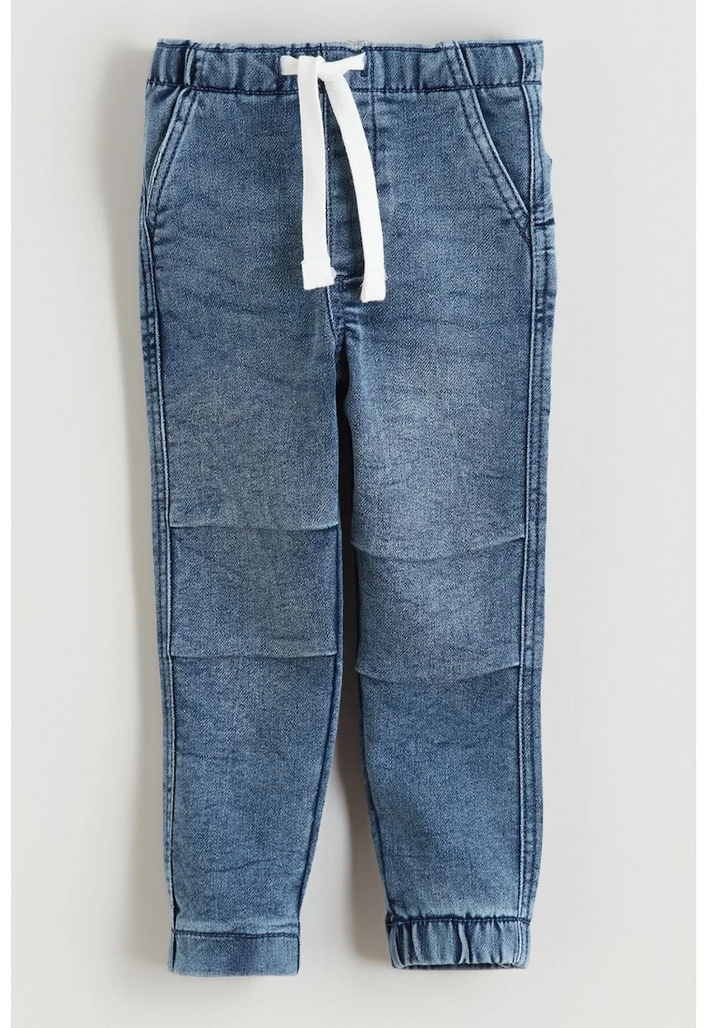 Blugi jogger cu detalii plisate, Albastru pastel