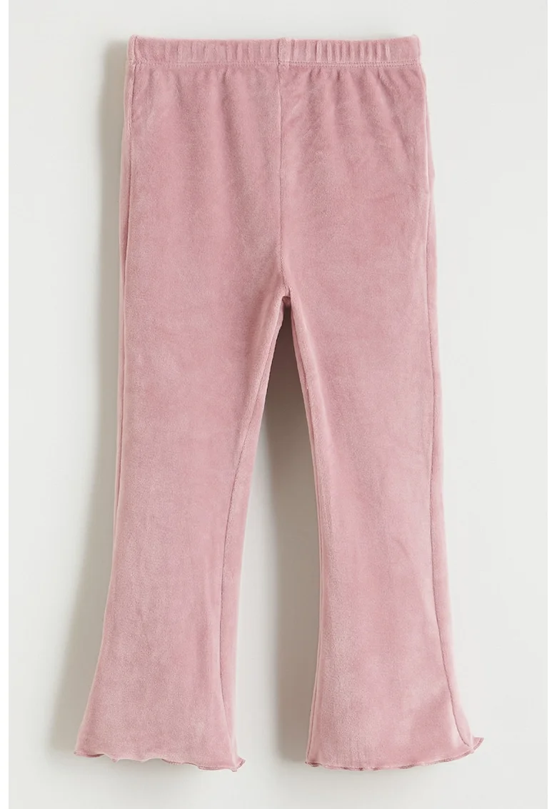 Pantaloni evazati cu aspect de catifea, Roz prafuit