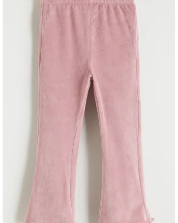 Pantaloni evazati cu aspect de catifea, Roz prafuit