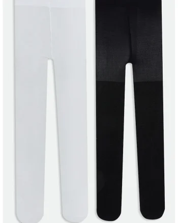 Set de dresuri tricotate cu talie elastica - 2 perechi, Alb/Negru