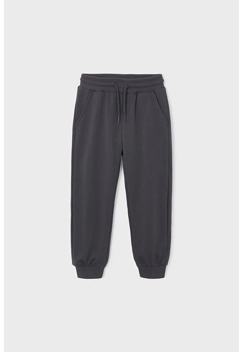 Pantaloni de trening cu model uni si snur de ajustare, Gri carbune