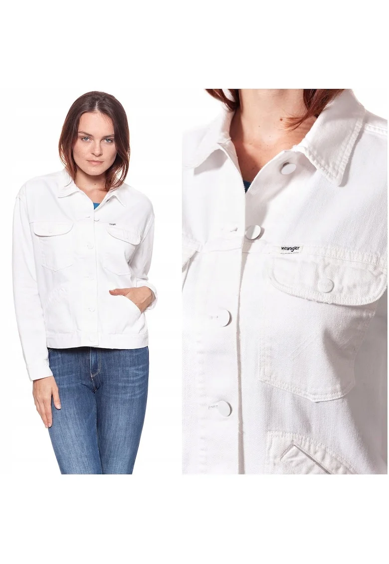 Jacheta Din Denim,  Jacheta Retro, Croiala Regulara, Inchidere: Nasturi, Compozitie Material: 100% Bumbac, Numar De Buzunare: 4, M, Alb, 1 Bucata