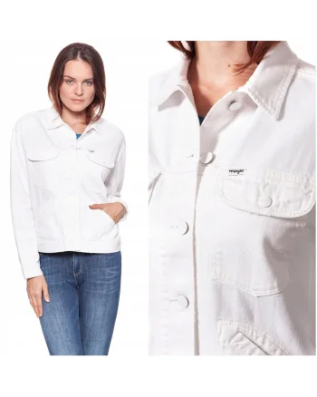 Jacheta Din Denim,  Jacheta Retro, Croiala Regulara, Inchidere: Nasturi, Compozitie Material: 100% Bumbac, Numar De Buzunare: 4, M, Alb, 1 Bucata