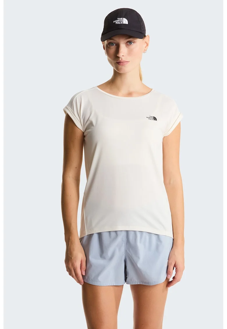 Tricou cu decolteu rotund si detaliu logo pentru fitness W Tanken, Alb fildes