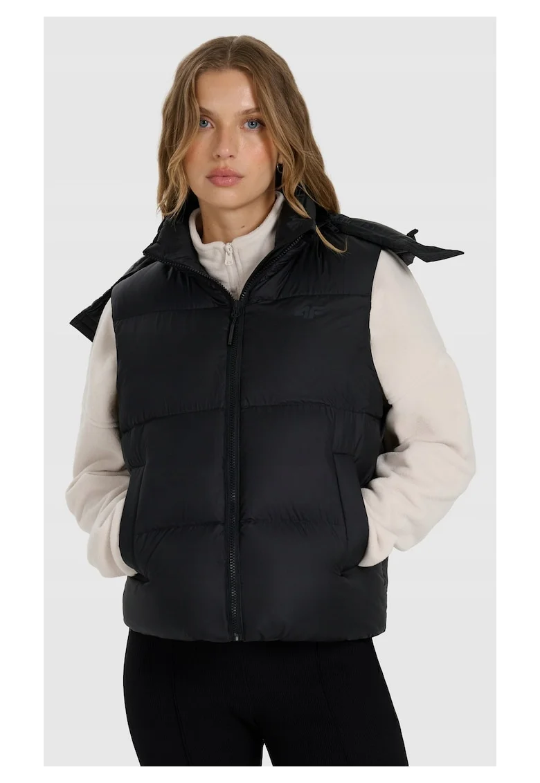 Vesta de puf  pentru femei, negru, umplutura naturala, croiala oversize