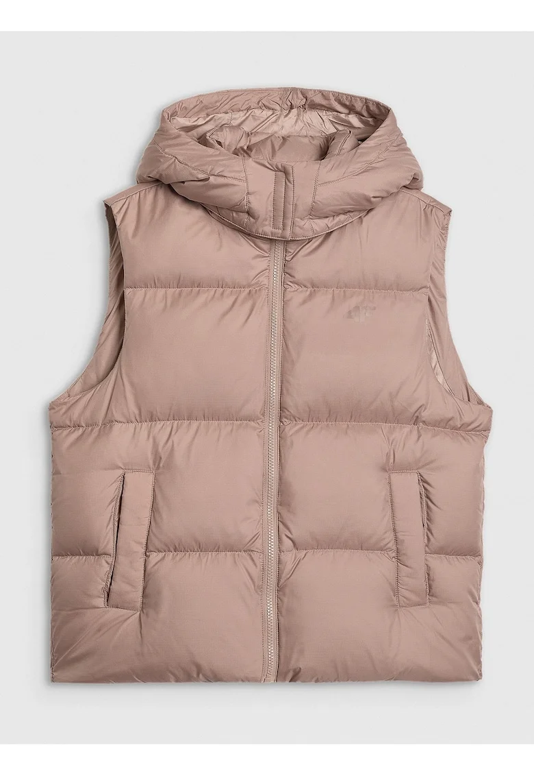 Vesta din puf  bej, umplutura naturala, croiala oversize, hidrofoba