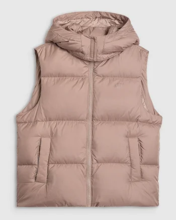Vesta din puf  bej, umplutura naturala, croiala oversize, hidrofoba