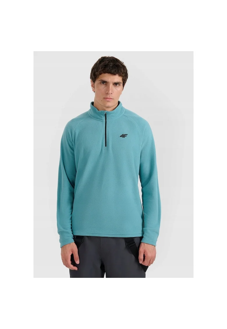 Bluza sport termoactiva barbati,  poliester, guler inalt, slim fit, tehnologie 4FWarm, turcoaz, Albastru
