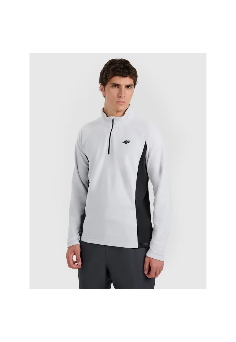 Hanorac sport  fleece, guler inalt, gri, pentru schi