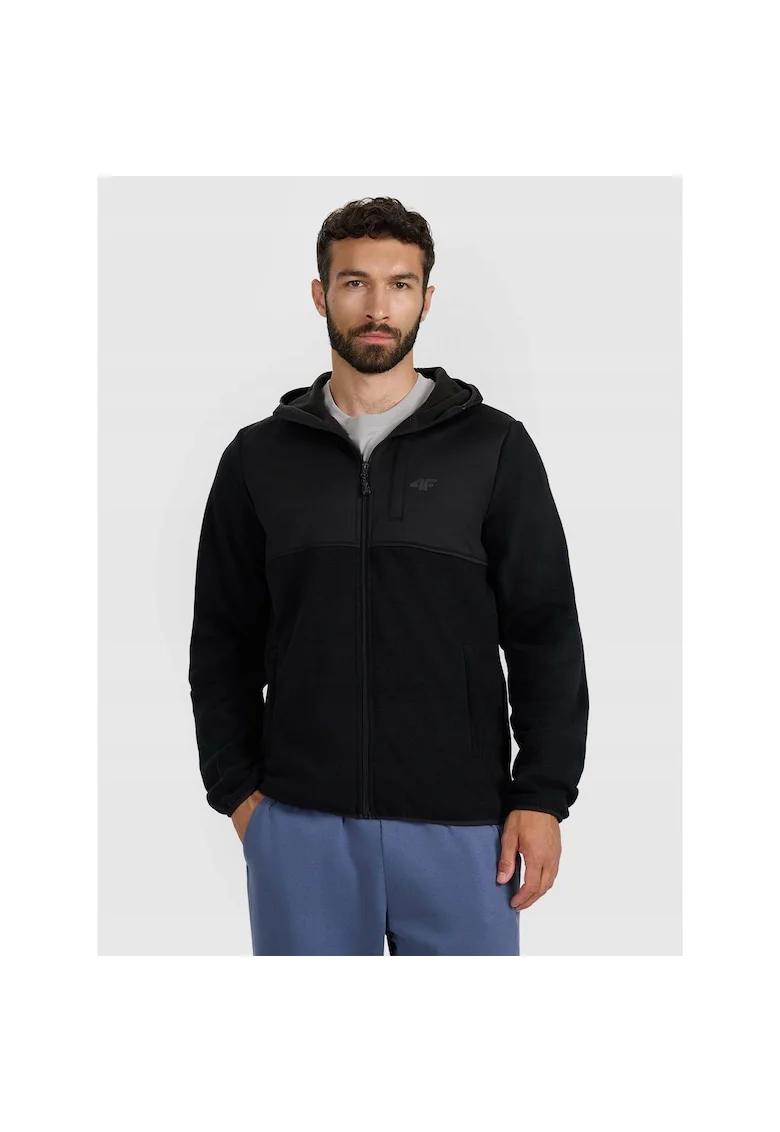 Hanorac sport barbati,  negru, poliester, tehnologie 4FWarm