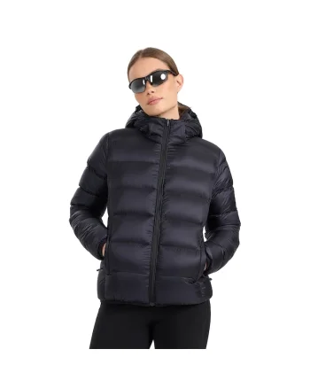 Geaca de puf trekking pentru femei,  umplutura naturala, neagra, Negru