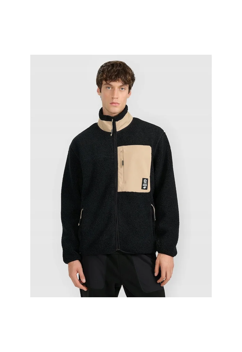 Hanorac sport barbati,  polar sherpa, guler inalt, negru