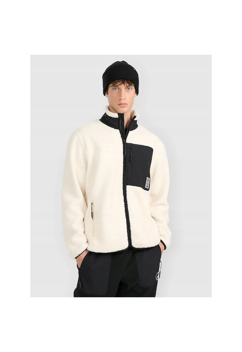 Hanorac sport barbati  polar sherpa, guler inalt, 2 buzunare cu fermoar, bej, poliester
