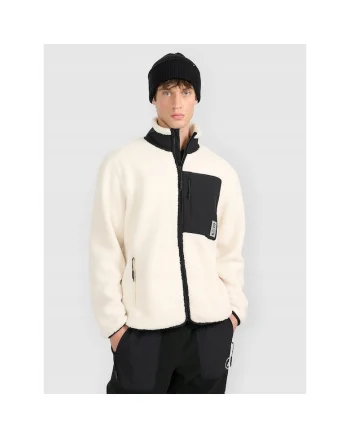 Hanorac sport barbati  polar sherpa, guler inalt, 2 buzunare cu fermoar, bej, poliester