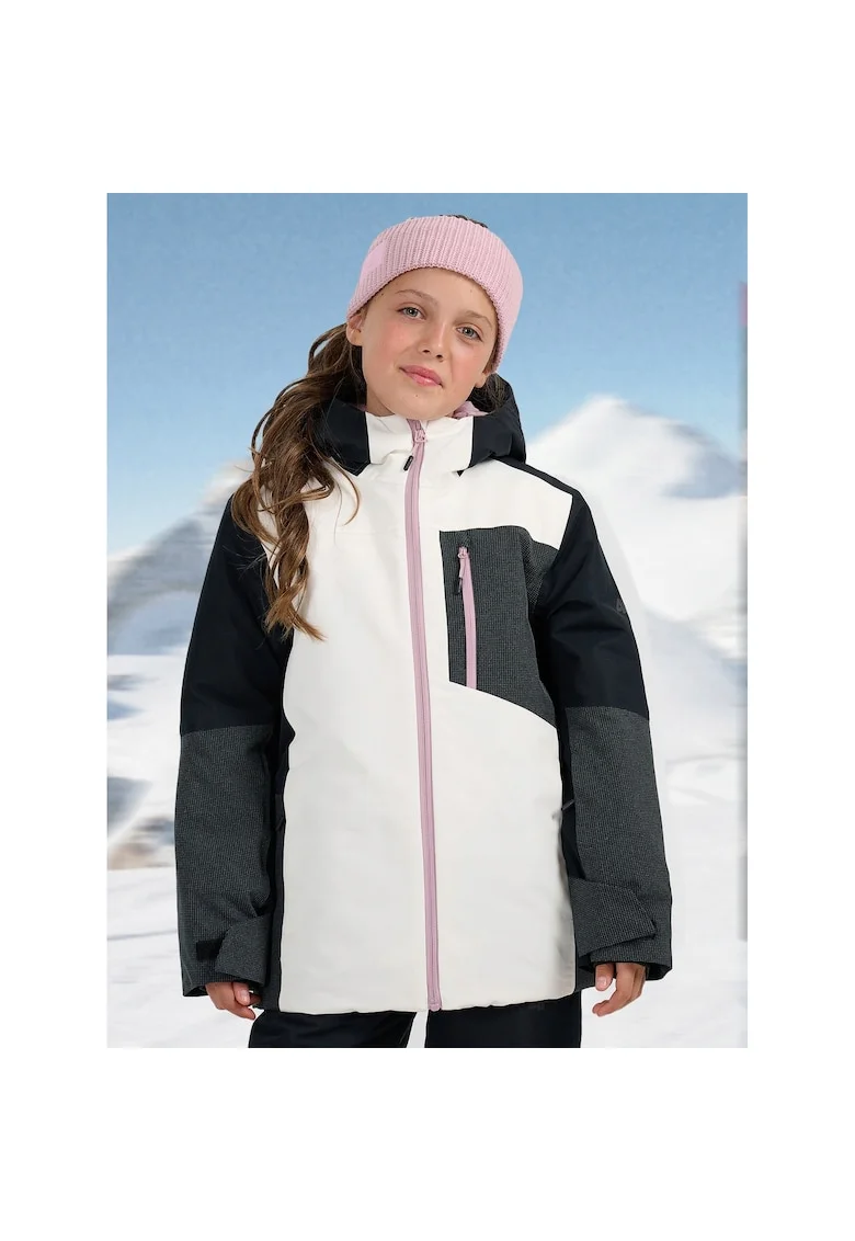 Geaca snowboard fete  NeoDry 10000, alb, izolatie usoara, gluga reglabila