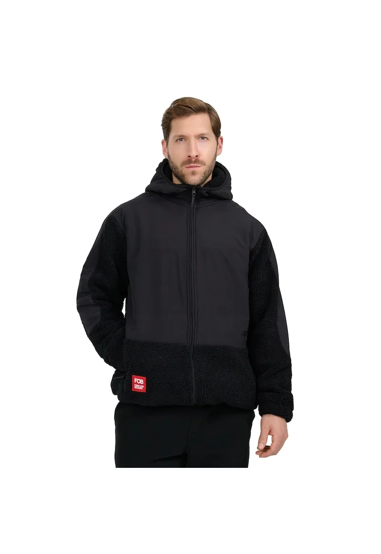 Hanorac sport  polar sherpa, gluga, negru, material moale