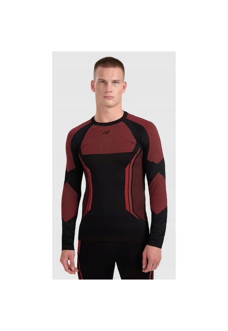 Bluza sport barbati,  termoactiva, fara cusaturi, rosu/negru, poliester, Rosu