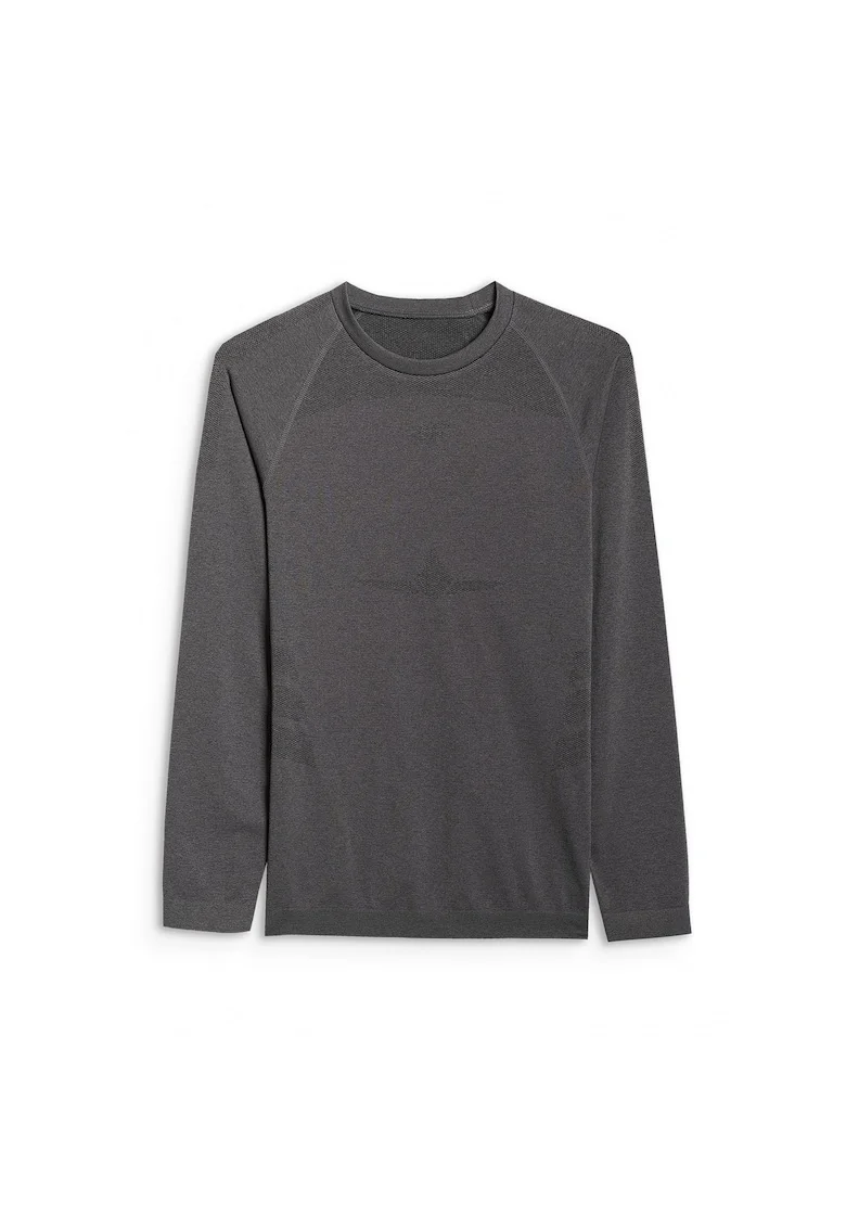 Bluza sport barbati,  lenjerie termica fara cusaturi, negru, poliester, Negru