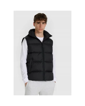 Vesta sport  matlasata, neagra, umplutura din puf natural, pentru barbati, set cu gluga detasabila