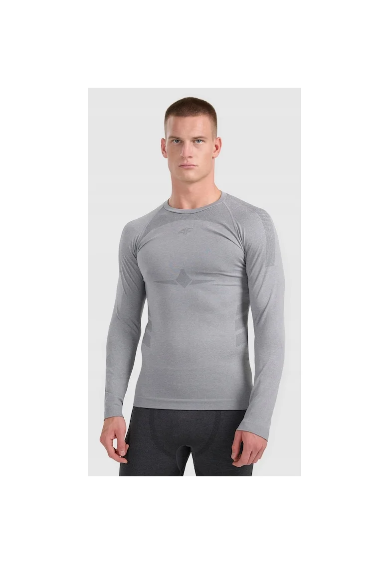Bluza sport barbati,  lenjerie termoactiva fara cusaturi, gri, poliester, Gri