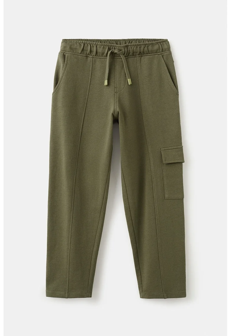 Pantaloni de trening de bumbac cu buzunar lateral cu clapa, Kaki inchis