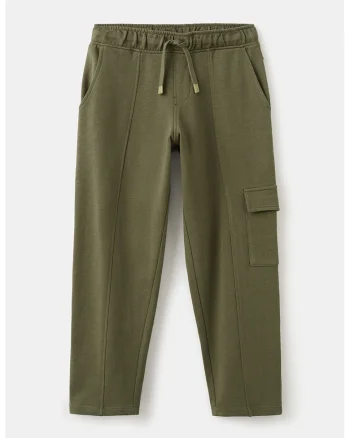 Pantaloni de trening de bumbac cu buzunar lateral cu clapa, Kaki inchis